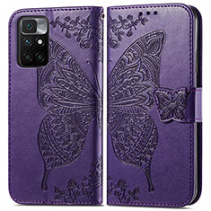 Leather Case Stands Butterfly Flip Cover Holder for Xiaomi Redmi Note 11 4G (2021) Purple