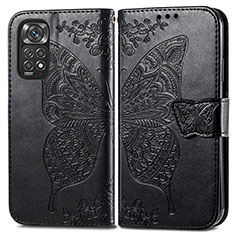 Leather Case Stands Butterfly Flip Cover Holder for Xiaomi Redmi Note 11 4G (2022) Black