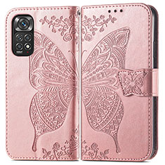 Leather Case Stands Butterfly Flip Cover Holder for Xiaomi Redmi Note 11 4G (2022) Pink