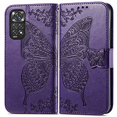 Leather Case Stands Butterfly Flip Cover Holder for Xiaomi Redmi Note 11 4G (2022) Purple