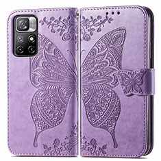 Leather Case Stands Butterfly Flip Cover Holder for Xiaomi Redmi Note 11 5G Clove Purple