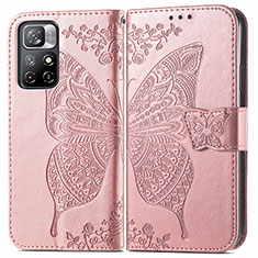 Leather Case Stands Butterfly Flip Cover Holder for Xiaomi Redmi Note 11 5G Pink