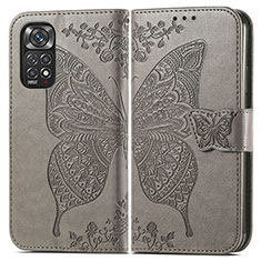 Leather Case Stands Butterfly Flip Cover Holder for Xiaomi Redmi Note 11 Pro 4G Gray