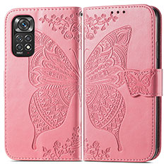 Leather Case Stands Butterfly Flip Cover Holder for Xiaomi Redmi Note 11 Pro 4G Hot Pink