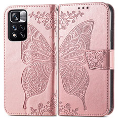 Leather Case Stands Butterfly Flip Cover Holder for Xiaomi Redmi Note 11 Pro+ Plus 5G Pink