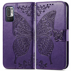 Leather Case Stands Butterfly Flip Cover Holder for Xiaomi Redmi Note 11 SE 5G Purple