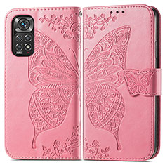 Leather Case Stands Butterfly Flip Cover Holder for Xiaomi Redmi Note 11S 4G Hot Pink