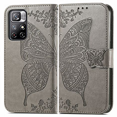 Leather Case Stands Butterfly Flip Cover Holder for Xiaomi Redmi Note 11T 5G Gray