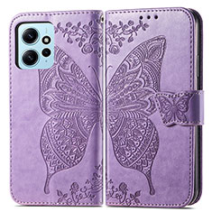 Leather Case Stands Butterfly Flip Cover Holder for Xiaomi Redmi Note 12 4G Clove Purple