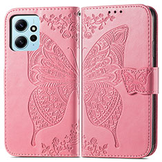 Leather Case Stands Butterfly Flip Cover Holder for Xiaomi Redmi Note 12 4G Hot Pink