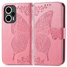 Leather Case Stands Butterfly Flip Cover Holder for Xiaomi Redmi Note 12 Turbo 5G Hot Pink