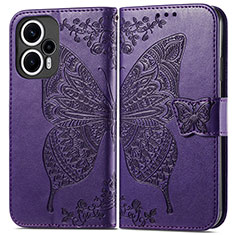 Leather Case Stands Butterfly Flip Cover Holder for Xiaomi Redmi Note 12 Turbo 5G Purple