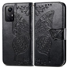 Leather Case Stands Butterfly Flip Cover Holder for Xiaomi Redmi Note 12S Black