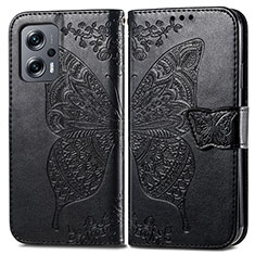 Leather Case Stands Butterfly Flip Cover Holder for Xiaomi Redmi Note 12T Pro 5G Black