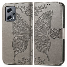 Leather Case Stands Butterfly Flip Cover Holder for Xiaomi Redmi Note 12T Pro 5G Gray