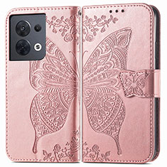 Leather Case Stands Butterfly Flip Cover Holder for Xiaomi Redmi Note 13 5G Pink