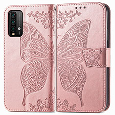 Leather Case Stands Butterfly Flip Cover Holder for Xiaomi Redmi Note 9 4G Pink