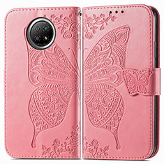 Leather Case Stands Butterfly Flip Cover Holder for Xiaomi Redmi Note 9 5G Hot Pink