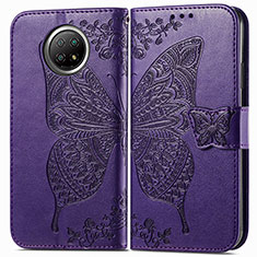 Leather Case Stands Butterfly Flip Cover Holder for Xiaomi Redmi Note 9 5G Purple