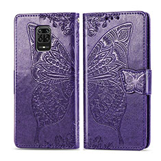 Leather Case Stands Butterfly Flip Cover Holder for Xiaomi Redmi Note 9S Purple