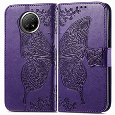 Leather Case Stands Butterfly Flip Cover Holder for Xiaomi Redmi Note 9T 5G Purple