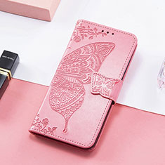 Leather Case Stands Butterfly Flip Cover Holder S01D for Huawei Honor 60 5G Hot Pink