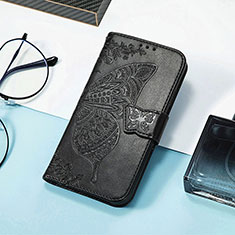 Leather Case Stands Butterfly Flip Cover Holder S01D for Samsung Galaxy M13 4G Black