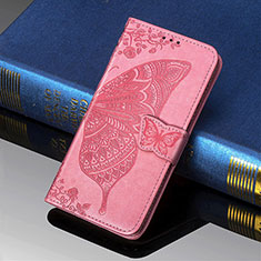 Leather Case Stands Butterfly Flip Cover Holder S01D for Samsung Galaxy S25 Ultra 5G Hot Pink