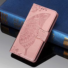 Leather Case Stands Butterfly Flip Cover Holder S01D for Samsung Galaxy S25 Ultra 5G Pink