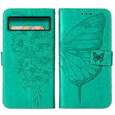 Leather Case Stands Butterfly Flip Cover Holder Y01B for Google Pixel 8 5G Green