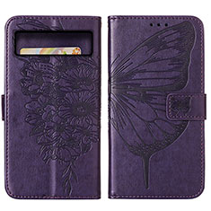 Leather Case Stands Butterfly Flip Cover Holder Y01B for Google Pixel 8 5G Purple