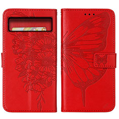 Leather Case Stands Butterfly Flip Cover Holder Y01B for Google Pixel 8 Pro 5G Red