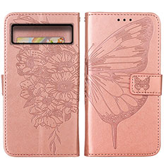 Leather Case Stands Butterfly Flip Cover Holder Y01B for Google Pixel 8 Pro 5G Rose Gold