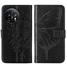 Leather Case Stands Butterfly Flip Cover Holder Y01B for OnePlus 11 5G Black