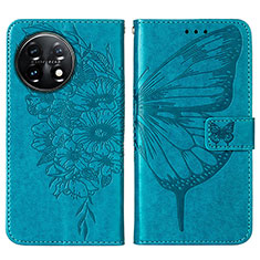 Leather Case Stands Butterfly Flip Cover Holder Y01B for OnePlus 11 5G Blue