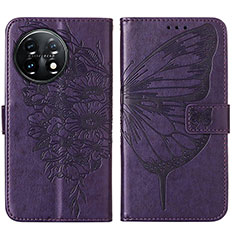 Leather Case Stands Butterfly Flip Cover Holder Y01B for OnePlus 11 5G Purple