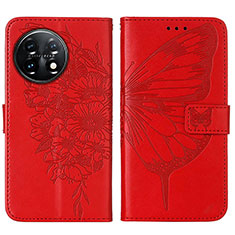 Leather Case Stands Butterfly Flip Cover Holder Y01B for OnePlus 11 5G Red