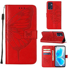 Leather Case Stands Butterfly Flip Cover Holder Y01B for OnePlus Nord CE 2 5G Red