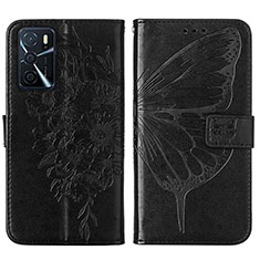 Leather Case Stands Butterfly Flip Cover Holder Y01B for Oppo A16 Black