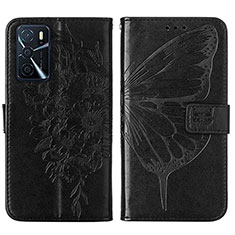 Leather Case Stands Butterfly Flip Cover Holder Y01B for Oppo A16s Black