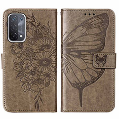 Leather Case Stands Butterfly Flip Cover Holder Y01B for Oppo A54 5G Gray