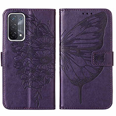 Leather Case Stands Butterfly Flip Cover Holder Y01B for Oppo A54 5G Purple