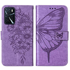 Leather Case Stands Butterfly Flip Cover Holder Y01B for Oppo A54s Clove Purple