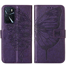Leather Case Stands Butterfly Flip Cover Holder Y01B for Oppo A54s Purple