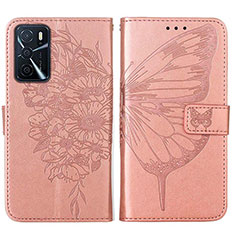 Leather Case Stands Butterfly Flip Cover Holder Y01B for Oppo A54s Rose Gold
