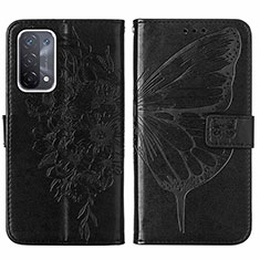 Leather Case Stands Butterfly Flip Cover Holder Y01B for Oppo A74 5G Black