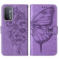 Leather Case Stands Butterfly Flip Cover Holder Y01B for Oppo A74 5G Clove Purple