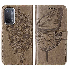 Leather Case Stands Butterfly Flip Cover Holder Y01B for Oppo A74 5G Gray