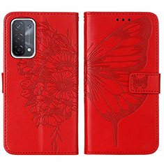 Leather Case Stands Butterfly Flip Cover Holder Y01B for Oppo A74 5G Red