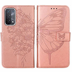 Leather Case Stands Butterfly Flip Cover Holder Y01B for Oppo A93 5G Rose Gold